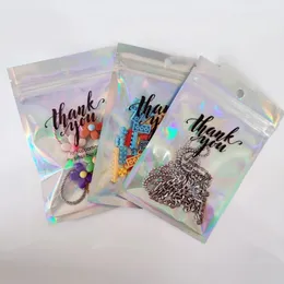 Aufbewahrungstaschen 4x6inch Danke Logo Druck durchscheinende holographische Aluminiumfolie Mylar -Paket Anpassete Flachbeutel