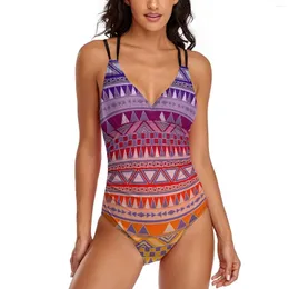 Kvinnors badkläder Tribal Print Swimsuit Retro Ethnic One Piece Baddräkter Kvinnan Push Up Sexy Colorful Beachwear