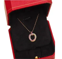 S925 Silver Pendant Necklace With Ring Connect och Fuchsia Diamond for Women Wedding Jewelry Gift Have Box Stamp PS73773322797