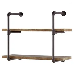 Dekorativa plattor 31,5 "x 24" Två nivå Industrial Pipe Wall Shelf Brown