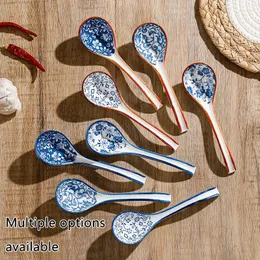 Löffel 4PCS Keramik Suppe Haushaltsgeschirr Set Retro Chinesische Stil Blau und weißer Porzellanlöffel Kombination