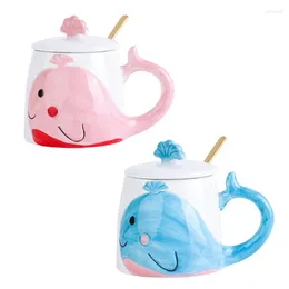Muggar Creative Hand-Painted Whale Coffee Mug Sweet Novty Gift Present Cup with Lid Spoon for Christmas Thanksgiving Festival