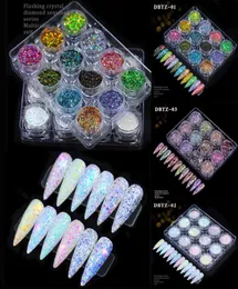 12 Grids Paznokcie Glitter Syrenka Pieczelnie proszkowe błyszczące okrągłe heksagon Holograficzne cekiny Paillette dekoracja gwóźdź Manicure9478212