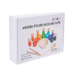D7WF -Farbanpassungskästen Montessori Early Learning Toy Hölzern Figurenpuppen und Tassen 240510