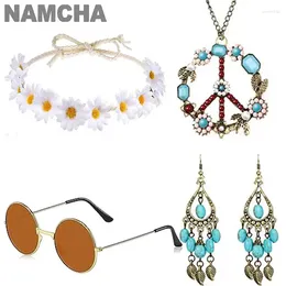 Party Supplies 4 Pcs Hippie Costume Accessory Set Anti-War Retro Peace Sign Necklace Earrings Sunglasses Sunflower Headband 60s 70s Suit