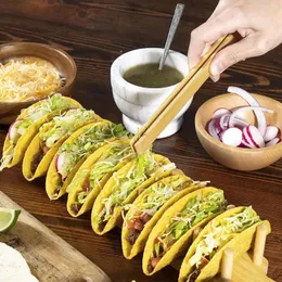 Bambusowy do przechowywania w kuchni drewniany tacos uchwyt na chipsy kukurydziane stojak na stojak na taca taca tortilla burritos pasująca do imprez i restauracji