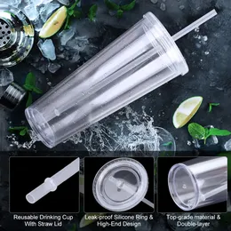 650 ml400ml Tcjj Straw Cup mit Deckel Doublelayer Frühstück Tee Obst Kaffeetassen DIY Getränkwarene Wate Flasche Outdoor tragbare Tasse 240510