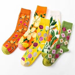 Women Socks Cartoon Art Flower Plant Kawaii Funder Casal Cotton Cotton Sock Hosiery Streetwear Sox