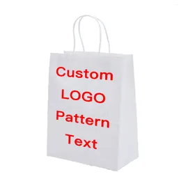 Present Wrap Custom Kraft Paper Bag tryckt logotyp Personlig fyrkantig botten Tote Takeout Packaging Shopping White Black