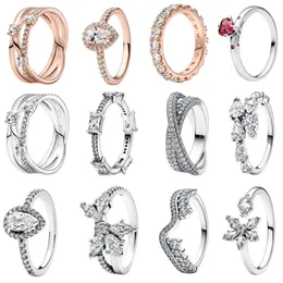 Authentic fit pandoras rings heart love ring Pear-Shaped Three-Band Zircon