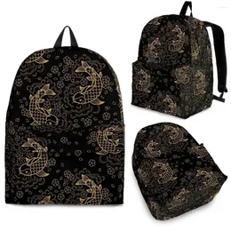 Rucksack Yikeluo Trendy Golden Karpfen langlebig schwarz komfortable verstellbare Schultergurt Freizeitstasche Schüler Lehrbuch