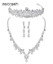 Mecresh Luxury Leafshape Cubic Циркония свадебные ювелирные изделия набор хрустальных свадебных серьгов ожерелья тиара Mtl500hg126 D1810100332822959