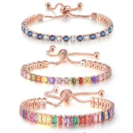 Pulseiras de tênis multicoloridas ajustáveis para mulheres de mulheres casamento arco -íris colorido zircão charme jóias de corrente manual dzh043 240423