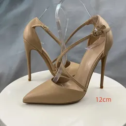 Sexy Cross-Strapy Pointed Toe Women Pumos Stiletto High Heel Shoes 12Cm Pointy Toe Ladies Wedding Ankle Buckle Women Pump