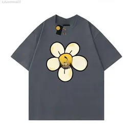 Marka rysowana koszula męska designerka twarz letnia losowanie haikyuu tee tee luźna okrągła szyja Drew kaptura kwiatowy kapelusz mały żółty 9795