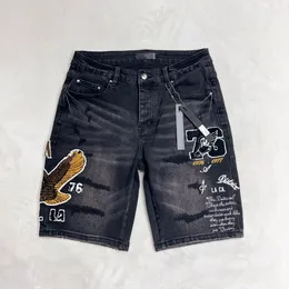 Mens designer shorts Jeans Mens casual short Jeans Men black Jean eagle embroidery shortpants Slim Mens street Hip hop Denim shorts 29-40