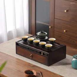Set di stoviglie in stile giapponese Brewing di tè in bambù Scatola di archiviazione per ufficio set di cassetti di drenaggio per uffici domestici