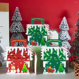 GRESTO DE GREST 4PCS Feliz Natal 2024 Casa Forma da Casa Xmas Padrão de Treça Papel Candy Cookie Bag Boxes Navidad Ano