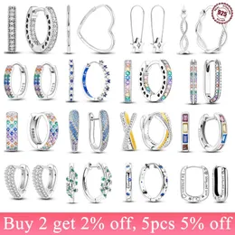 Authentic fit pandoras earrings charms charm Pave Shiny CZ Heart Hoop Earrings