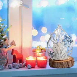 Ljushållare jul smidesjärn snöflinga ljusstake retro led lampa flamlös säkerhet för familjefest middagsdekor
