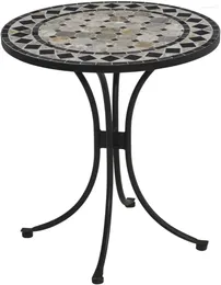Camp Furniture Home Styles kleiner Outdoor -Bistro -Tisch mit Marmorfliesen, das aus puderbeschichtetem Stahl schwarz gebaut wurde