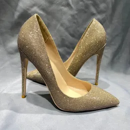 Bling Sequined Cloth Women Pumps Thin High Heels Slip On Wedding Party Shoes Woman 2023 Big Size 43 44 45