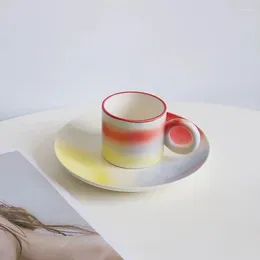 Cups Saucers Korean Cute Coffee Cup Reusable Colored Cozy Ceramic Design Breakfast Kawaii Porcelain Taza Desayuno Drinkware OB50BD