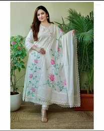 Ethnic Clothing Women Floral Handpainted Straight Palazzo With Dupatta Wear Kurti