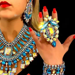 Stonefans mavi kristal abartı parmak yüzükleri kadınlar için ayarlanabilir moda dekorasyonu renkli büyük açık yüzük düğün mücevher 240508