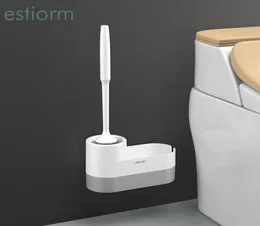 Escova de vaso sanitário estiMorm com suporte de parede montado na parede Brush de silicone macio WC BROSSE com limpeza de banheiro de armazenamento Bush186492251