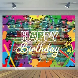 Party Decoration Happy Birthday Pography Backdrop Graffiti Brick Wall Theme Banner Cake Table Supplies Po Studio Props