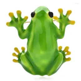 Broszki Wulibaby Lovely Green Frog for Women unisex Enamel Jumping Animal Party Casual Brooch Pins Prezenty