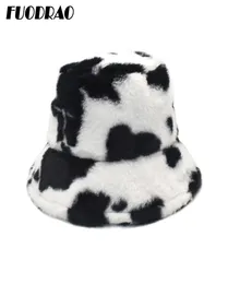 Fuodrao New Winter Cow Bucket Hat Faux fur Girl Hat Fashion Warm Panama Outdoor Fisherman Cap Men 3colors M135 2011022949862