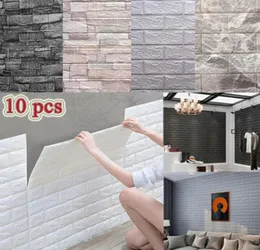 10 st 3D väggklistermärken Selfadhesive Tile Waterproof Foam Panel vardagsrum TV Bakgrundsskydd Baby Wallpaper 3835cm 210319223106
