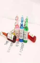 Keychains Korean Simulation Cute Tiny Soju Bottle Keychain Resin Beer Drink Keyring Women Trinket Jewelry Friend Travel Gift Souve1009408