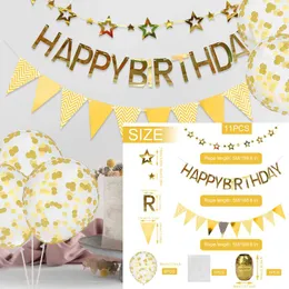 Decoração de festa 11pcs Conjunto de 32,8 pés de alumínio dourado pendurado redemoinhos de feliz aniversário, sinal de confete para balões para