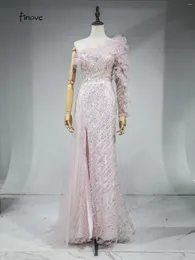 Vestidos de festa Finve vestido de noite rosa Um ombro requintado de luxo de lantejous de lantejoulas naturais Slit de sereia para formal