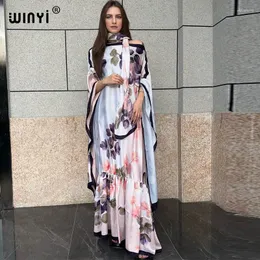 Ethnic Clothing WINYI 2024 Africa Dress For Woman Maxi With A Hijab Kaftan Floral Print SUMMER Abaya Bohemian Party