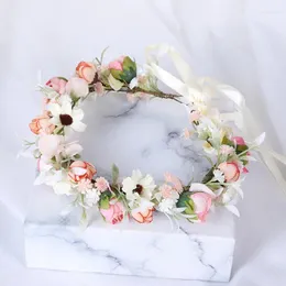 Fiori decorativi regolabili fiore di rosa corona boho cabina per capelli copricapo floreale con festival di feste per feste di nozze nastro pos rosa