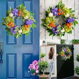 Decorative Flowers Wreath For Fall Snowflake Welcome Sign Orange Wreaths Front Door 13.78'' Outside Artificial Hydrangea