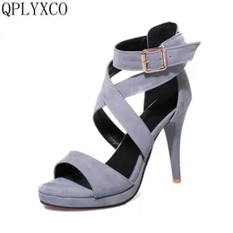 QPLYXCO 2018 Summer Elegant Style Sandals Fashion Big Slit Size 31-48 Women Thin High Heels (10 cm) Bröllopsfestskor 8675