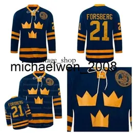 Vin Weng #21 Peter Forsberg Jersey 팀 스웨덴 아이스 하키 유니폼 자수 100% 스티트 블루 커스텀 이름 번호