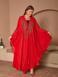 Etniska kläder Caftan Muslim Elegant Abaya African Wedding Dresses for Women Hooded Dress Pärlor Kimono Abayas klänningar Dubai Arabic Cardigan