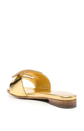 Kobiet Designer Sandal Gold Slipper Płaska bagietka Szerokie paski Slajdy Metalowe skórzane sandały oryginalne skórzane buty do chodzenia 353678491