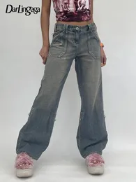 Jeans femminile y2k antage angosciata ad alta vita da donna largo alla fibbia streetwear gurnge grunge pantaloni in jeans stoffa estetica