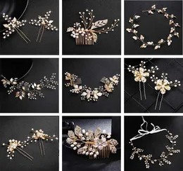 Qyy mode pärlor guld bröllop hår tillbehör blommor brud hår smycken hår stift pärlklipp för kvinnor headpieces7890903
