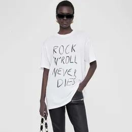 女性用Tシャツ24夏の新しいニッチABレターグラフィティウォータープリントルーズコットンレディースホワイトショートスリーブTシャツ