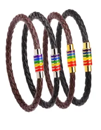 Genuina cuoio arcobaleno arcobaleno LGBT FASH FAMT BRACELETS PER DONNE UOMINO GAY LESBIAN IN ACCIAIO IN ACCIAIO IN ACCIAIO DELLA MAGNETICA BRANGGLE BRANGLE9944859