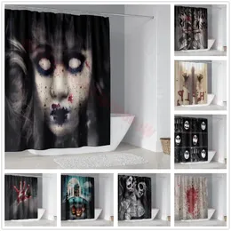 Shower Curtains Halloween Curtain Horror Bloody Hands Lip Bath Bathtub Screen For Bathroom Decor Waterproof Fabric With 12 Hooks