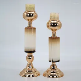 Candle Holders Reetro Wrought Metal Ceramics Amber/gold Candlestick Holder For Wedding Home Decorati